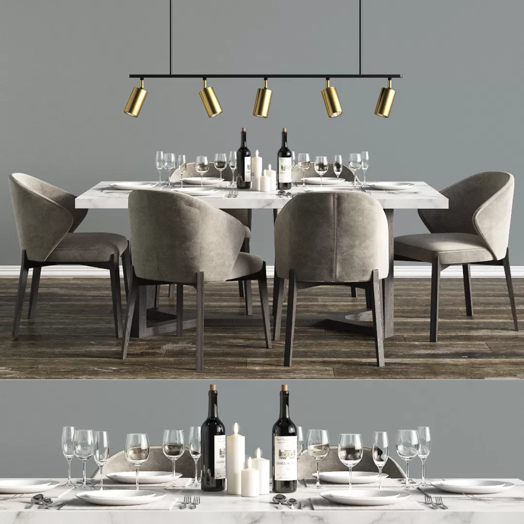 Furniture – Table and Chairs (Set) – 3D Models – Modern Dinning Set (Corona)