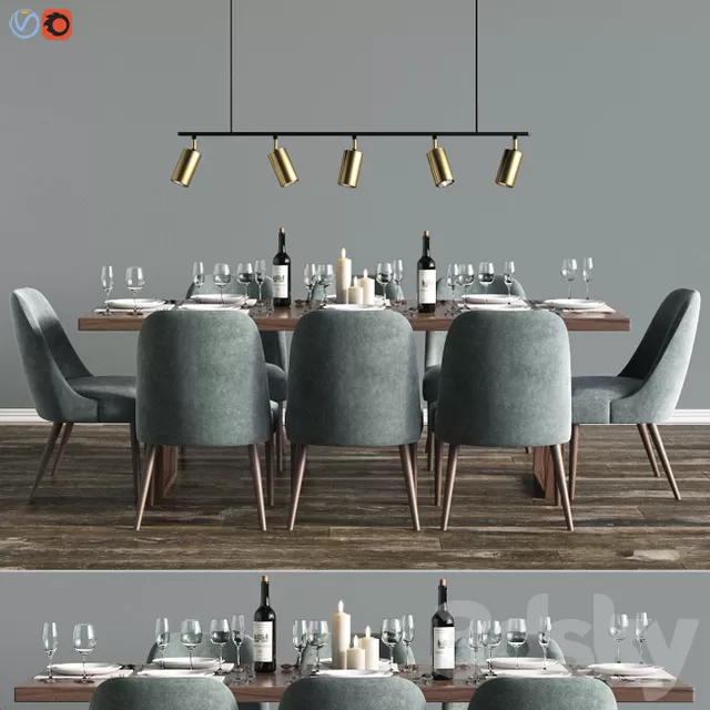 Furniture – Table and Chairs (Set) – 3D Models – Modern Dinning Set 6