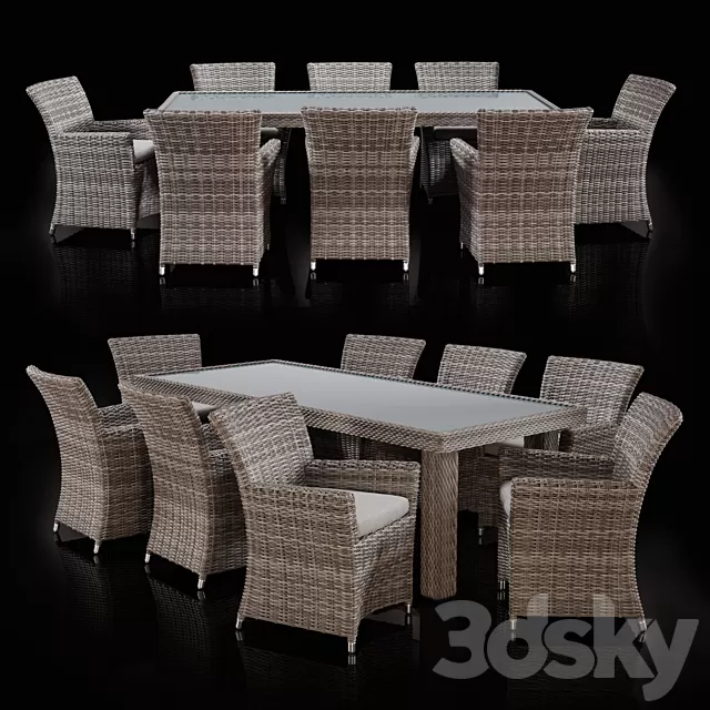 Furniture – Table and Chairs (Set) – 3D Models – Savannah 9 Piece Outdoor Wicker Dining Set