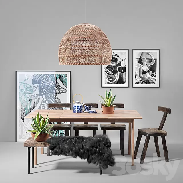Furniture – Table and Chairs (Set) – 3D Models – Scandinavian set 003