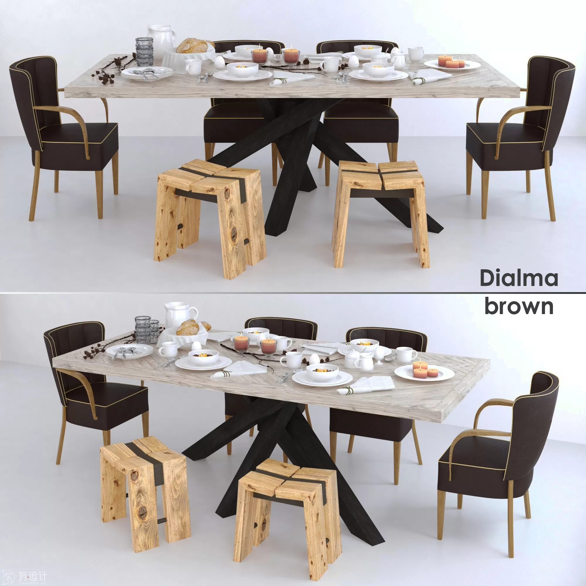 Furniture – Table and Chairs (Set) – 3D Models – Table Chair Dialma