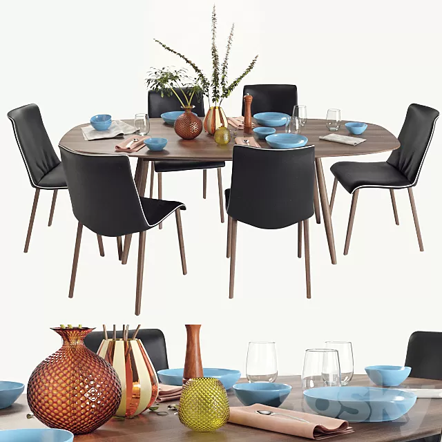 Furniture – Table and Chairs (Set) – 3D Models – Walter Knoll Moualla Table and Liz Wood chair dining set