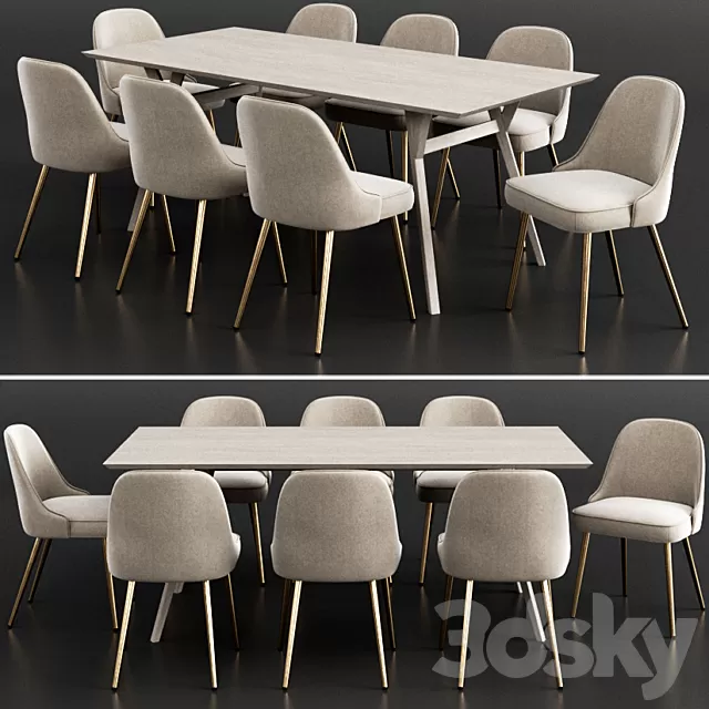 Furniture – Table and Chairs (Set) – 3D Models – West Elm Dinning Set 11 3d model