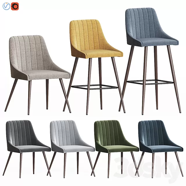 Chair and Armchair 3D Models – Amos chair set