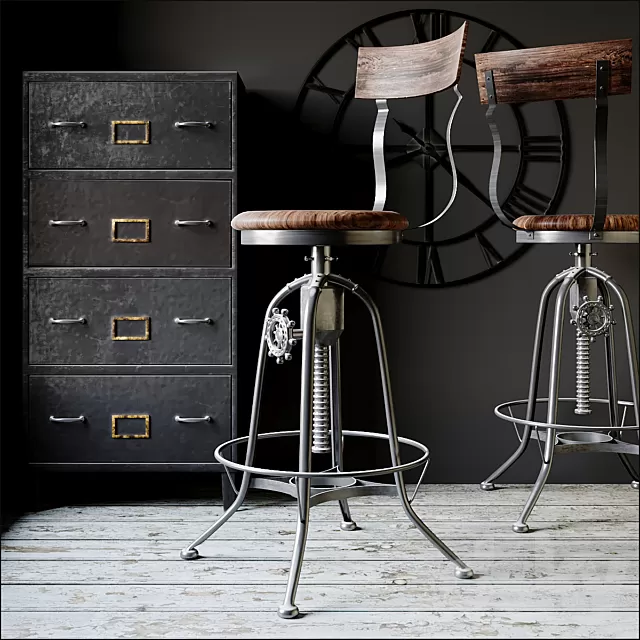 Chair and Armchair 3D Models – Industrial Clock House Stool