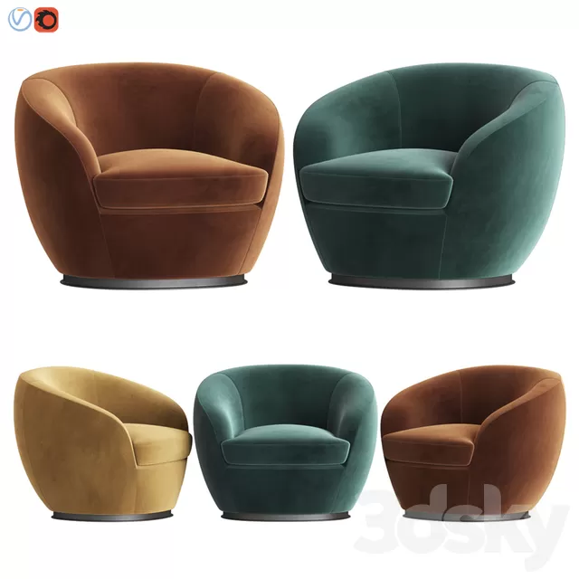 Armchair 3D Models – Luxury Italian Designer Velvet Swivel Armchair