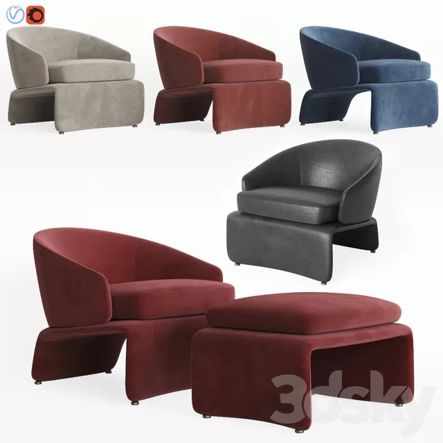 Armchair 3D Models – Minotti Halley Armchair & Ottoman Set 3D model