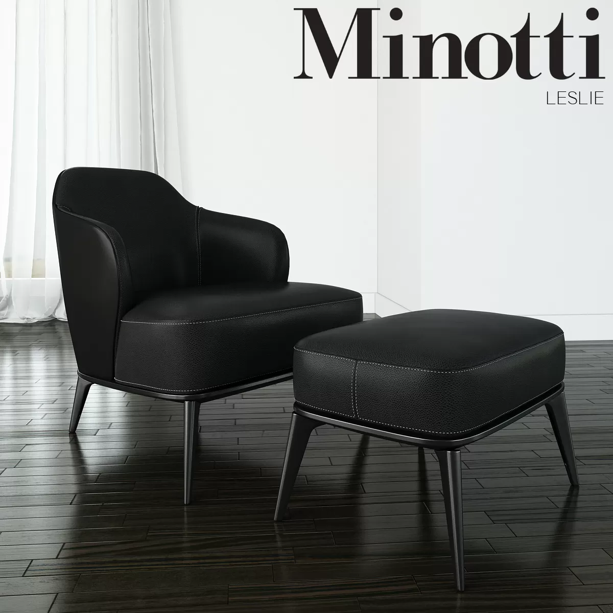 Armchair 3D Models – Minotti Leslie armchair with ottoman leather
