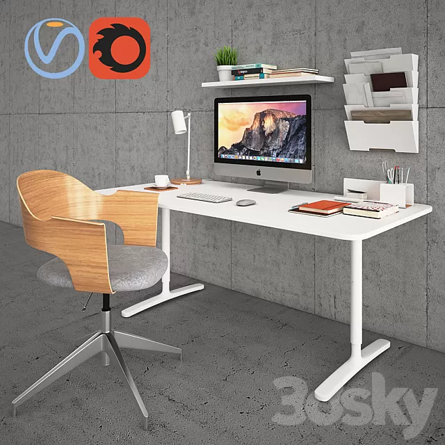 Office Furniture – 3D Models – Bekant Desk with Fjallberget