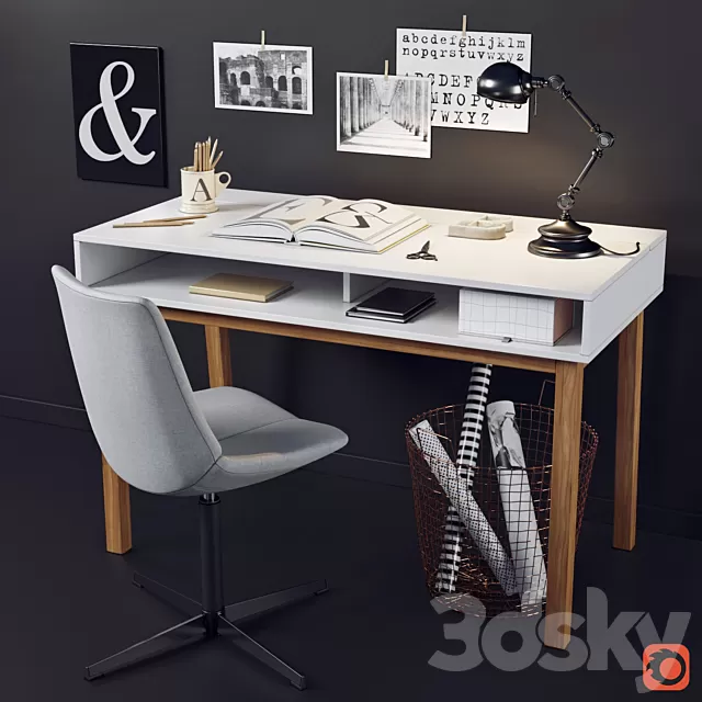 Office Furniture – 3D Models – Desk and chair with La Redoute decor