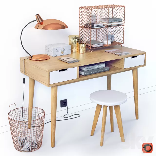 Office Furniture – 3D Models – Desktop with decor La Redoute JIMI