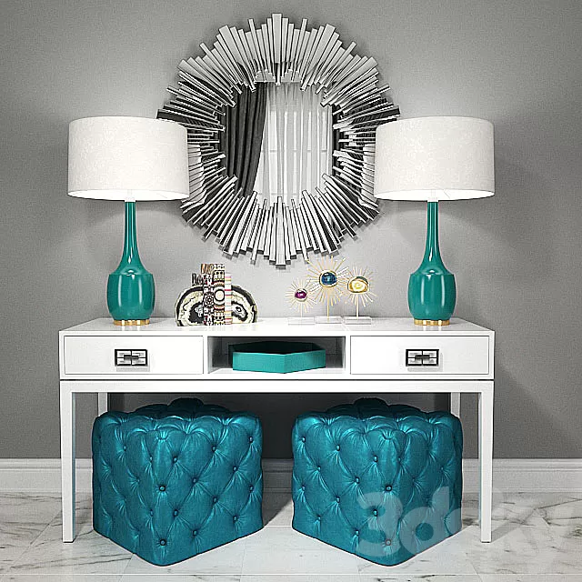 Dressing Table – 3D Models – Dressing table with puffs; lamps and decor