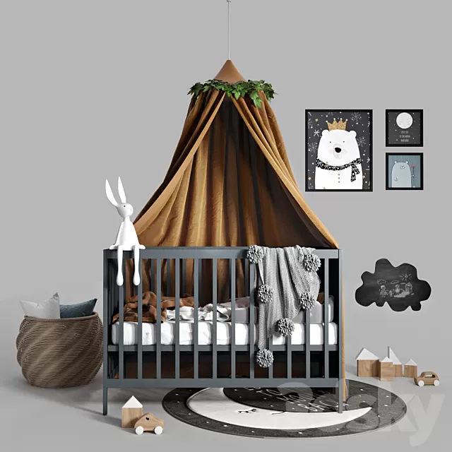 Children – Furniture 3D Models – Cot with canopy