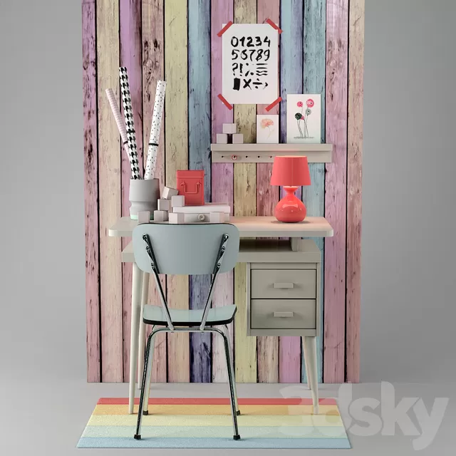 Children – Furniture 3D Models – Set of table; chair; lamp and other objects