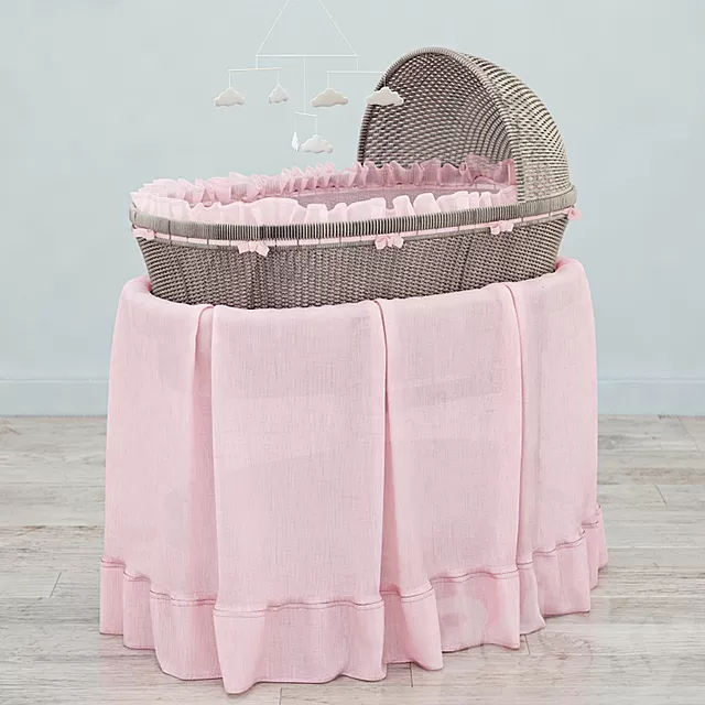 Children – 3D Models – Miscellaneous – RH Heirloom wicker bassinet & mattres