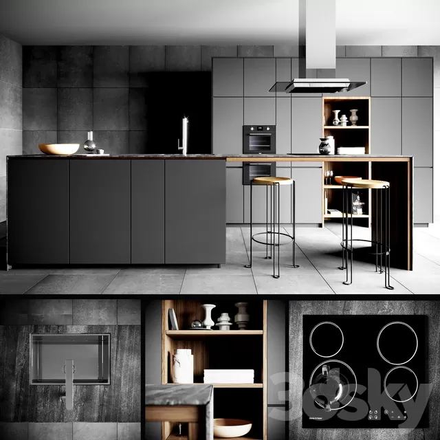Kitchen – Interiors – 3D Models – Valcucine Forma Mentis Dark Kitchen