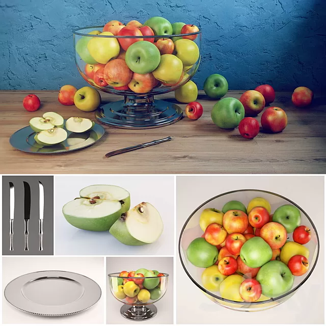 Kitchen – Foods – Drink 3D Models – Apple set with Durban Centerpiece Bowl and Durant Beaded Charger
