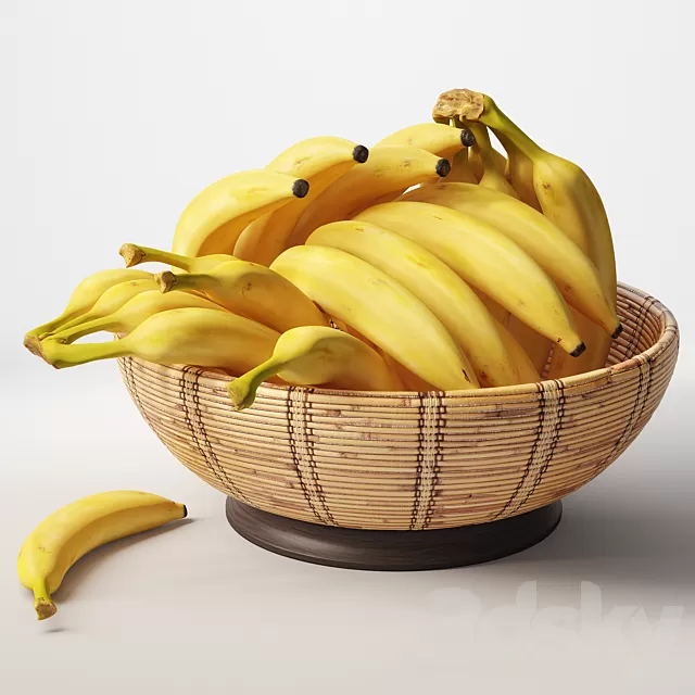Kitchen – Foods – Drink 3D Models – Bananas in basket
