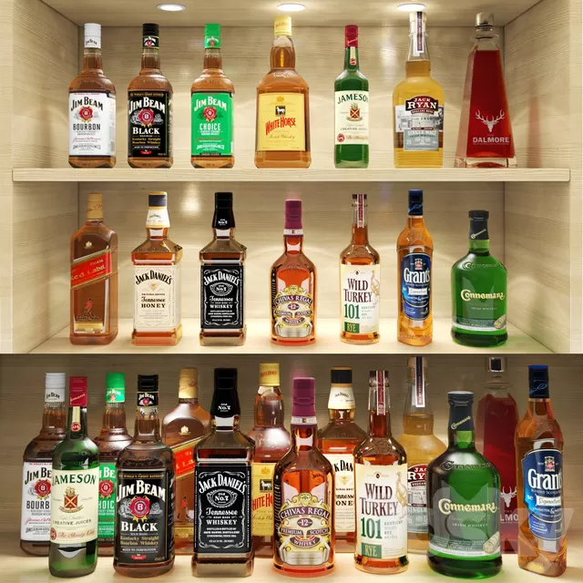Kitchen – Foods – Drink 3D Models – Bar set whiskey