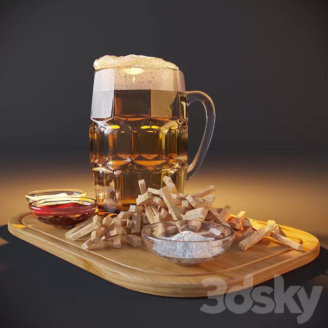 Kitchen – Foods – Drink 3D Models – Beer with snacks