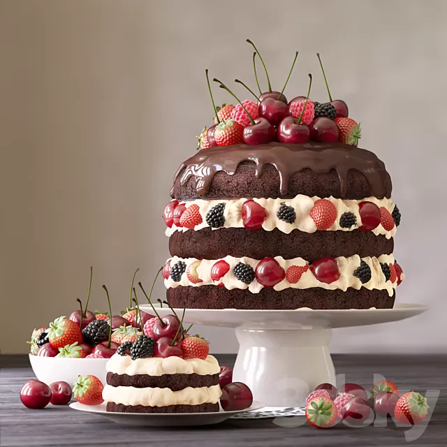 Kitchen – Foods – Drink 3D Models – Cake and cake with berries