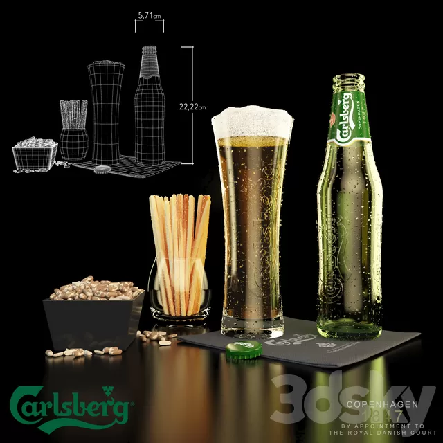 Kitchen – Foods – Drink 3D Models – Carlsberg beer and snacks (max 2013 Vray)