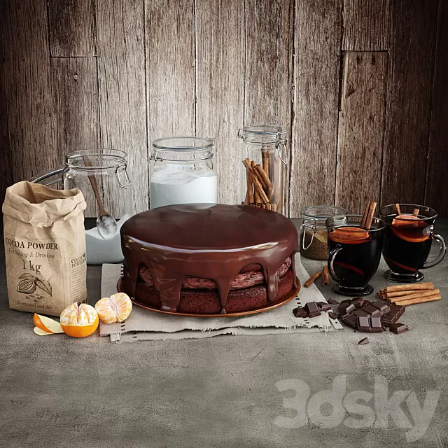 Kitchen – Foods – Drink 3D Models – Chocolate Cake max 2011; fbx)