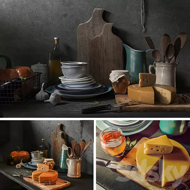 Kitchen – Foods – Drink 3D Models – Decor set with pumpkin