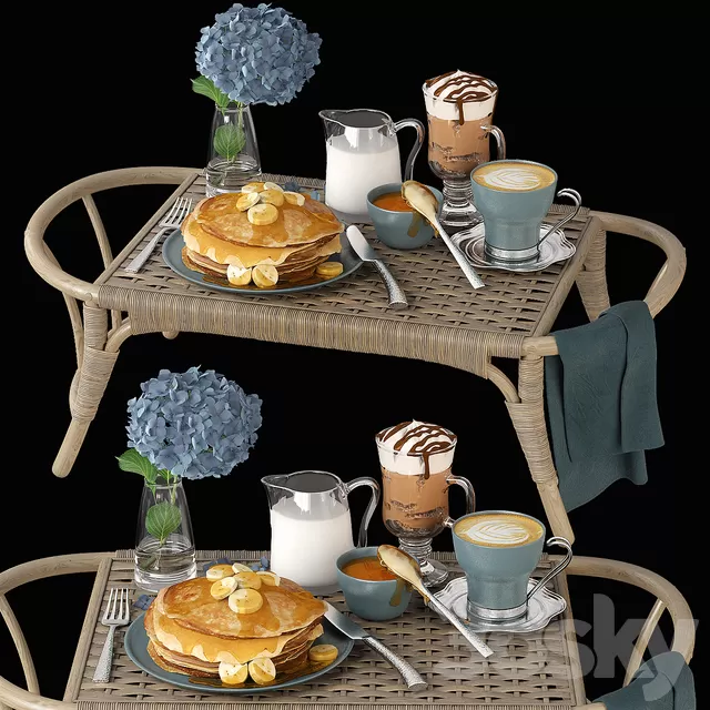 Kitchen – Foods – Drink 3D Models – Decorative set of breakfast in bed