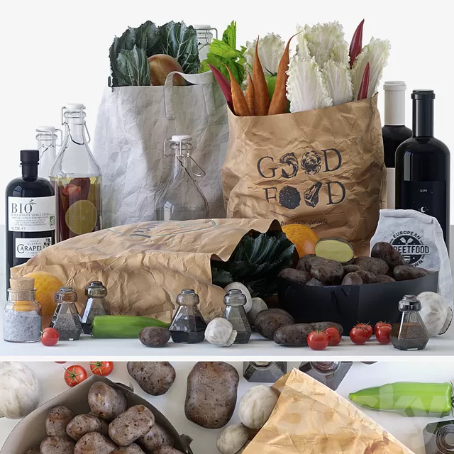 Kitchen – Foods – Drink 3D Models – Grocery bags