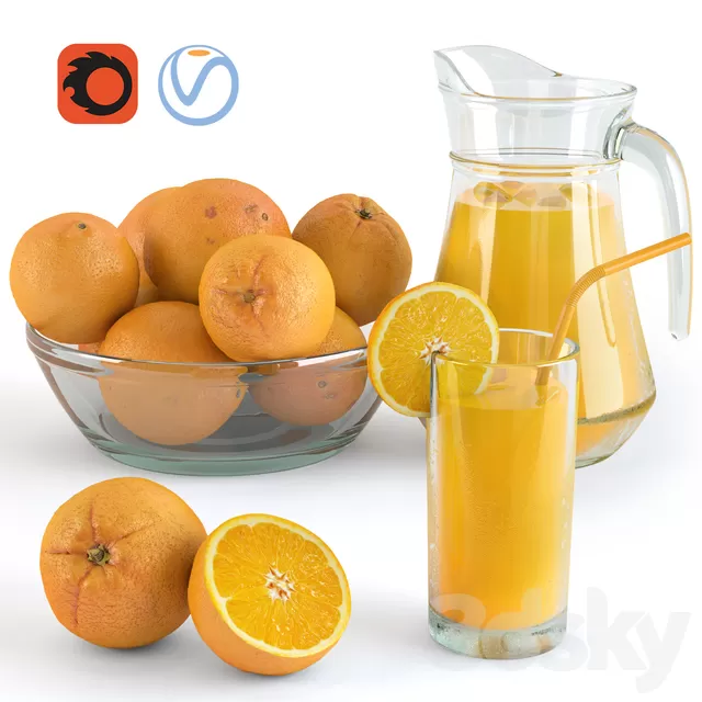 Kitchen – Foods – Drink 3D Models – Oranges and Orange Juice