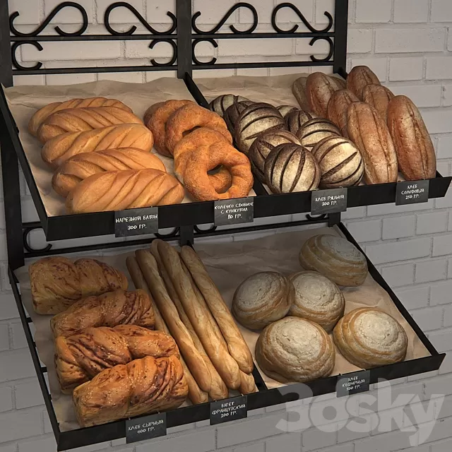 Kitchen – Foods – Drink 3D Models – Rack with bread