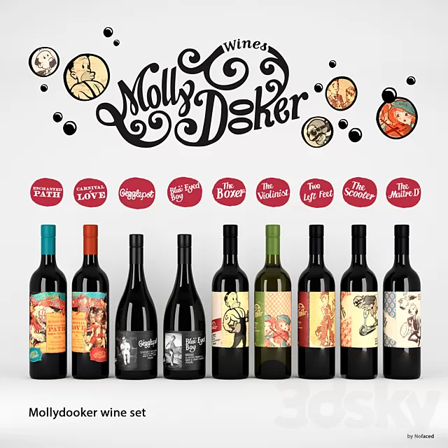 Kitchen – Foods – Drink 3D Models – Set of wine Mollydooker (9 bottles)
