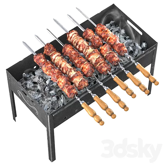 Kitchen – Foods – Drink 3D Models – Shish kebab on the grill