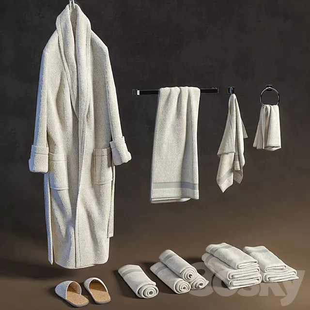 Bathroom – Accessories 3D Models – Bath set with bathrobe and towels Bathroom – Accessories 3D Models – Bath set with bathrobe and towels