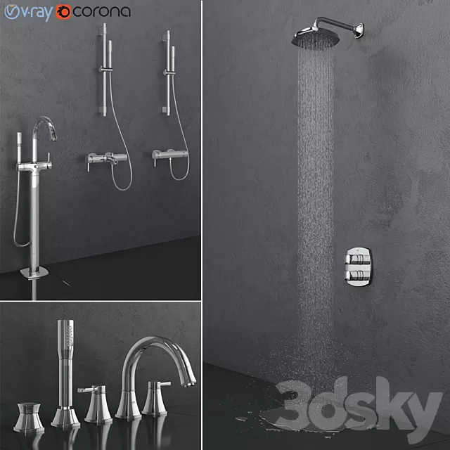 Bathroom – Faucet 3D Models – Grohe bath and shower faucets Grandera set Bathroom – Faucet 3D Models – Grohe bath and shower faucets Grandera set