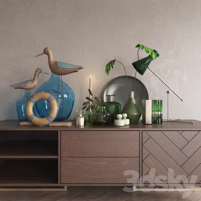 Decorative – Set – 3D Models – Decor set green blue with chest of drawers