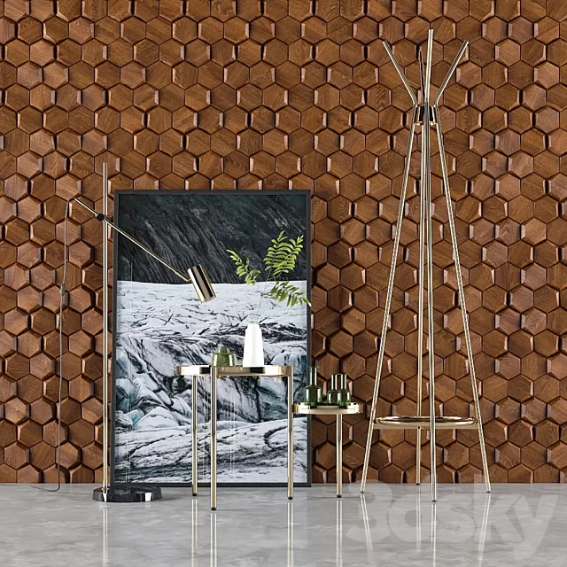 Decorative – Set – 3D Models – Obie Floor Lamp; Alana Two Tier Bedside Table; Alana Coat Stand