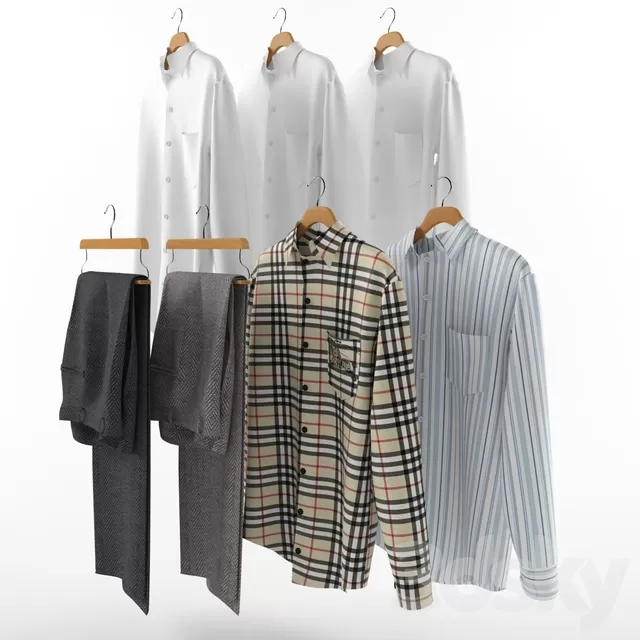 Clothes – Footware – 3D Models – A set of mens clothes on hangers