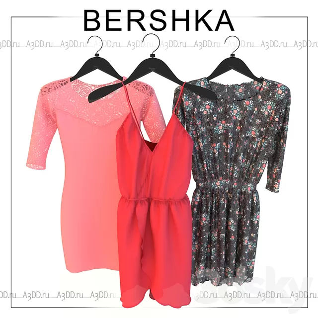 Clothes – Footware – 3D Models – BERSHKA (Dresses on hangers)