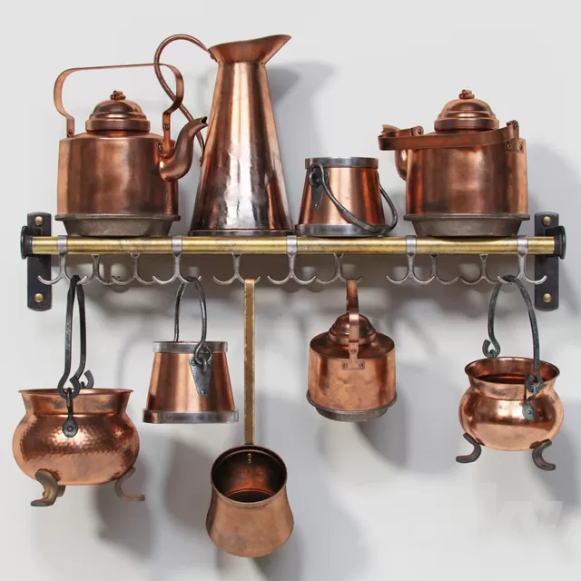 Other Decorative Objects – 3D Models – Set of Old Copper Utensils