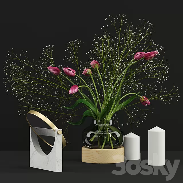 Plants – Flowers – 3D Models Download – Pink tulips and gypsophila set Plants – Flowers – 3D Models Download – Pink tulips and gypsophila set