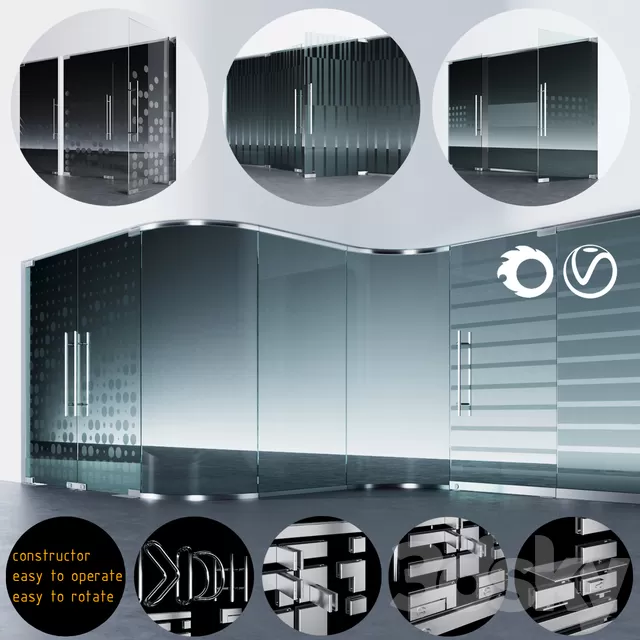 Doors – 3D Models – Swinging Pendulum Glass Doors for Office and Home 2