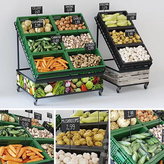 Shop – 3D Models – Racks with vegetables