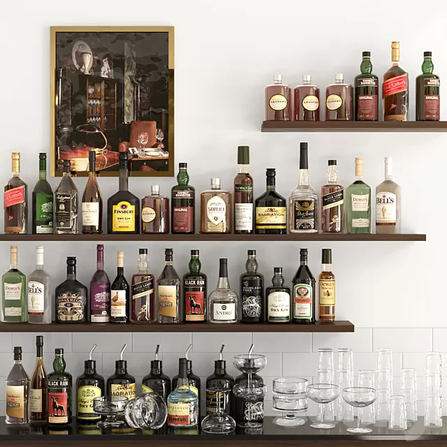 Shop – 3D Models – Shelves with bottles of alcohol