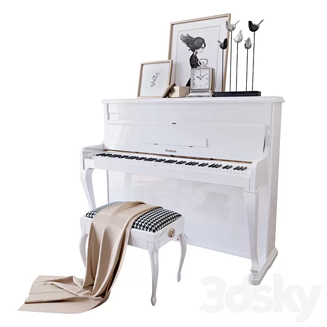 Musical Intrusments – 3D Models – Piano Weinbach White Stool and Decor