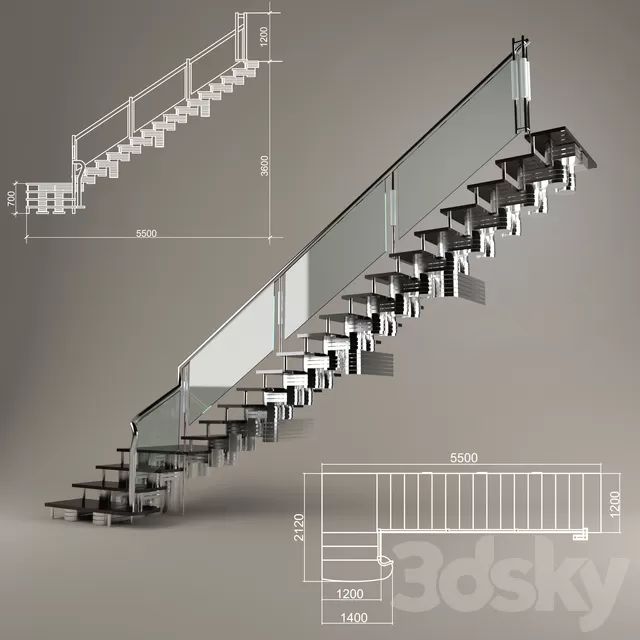 Staircase – 3D Models – Cantilevered staircase modern style