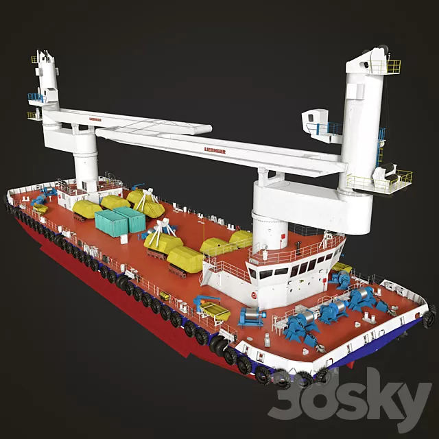 Transport – 3D Models – Крановая баржа Transport – 3D Models – Крановая баржа