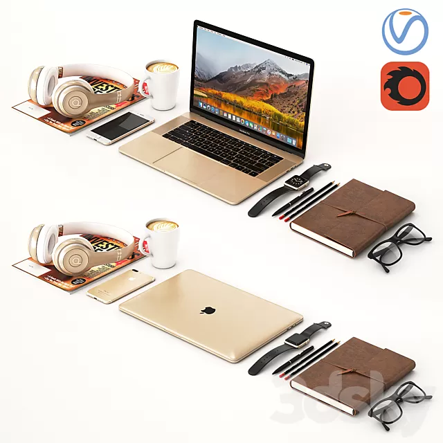 PC and Other Electronic – 3D Models – Workplace Gold MacBook