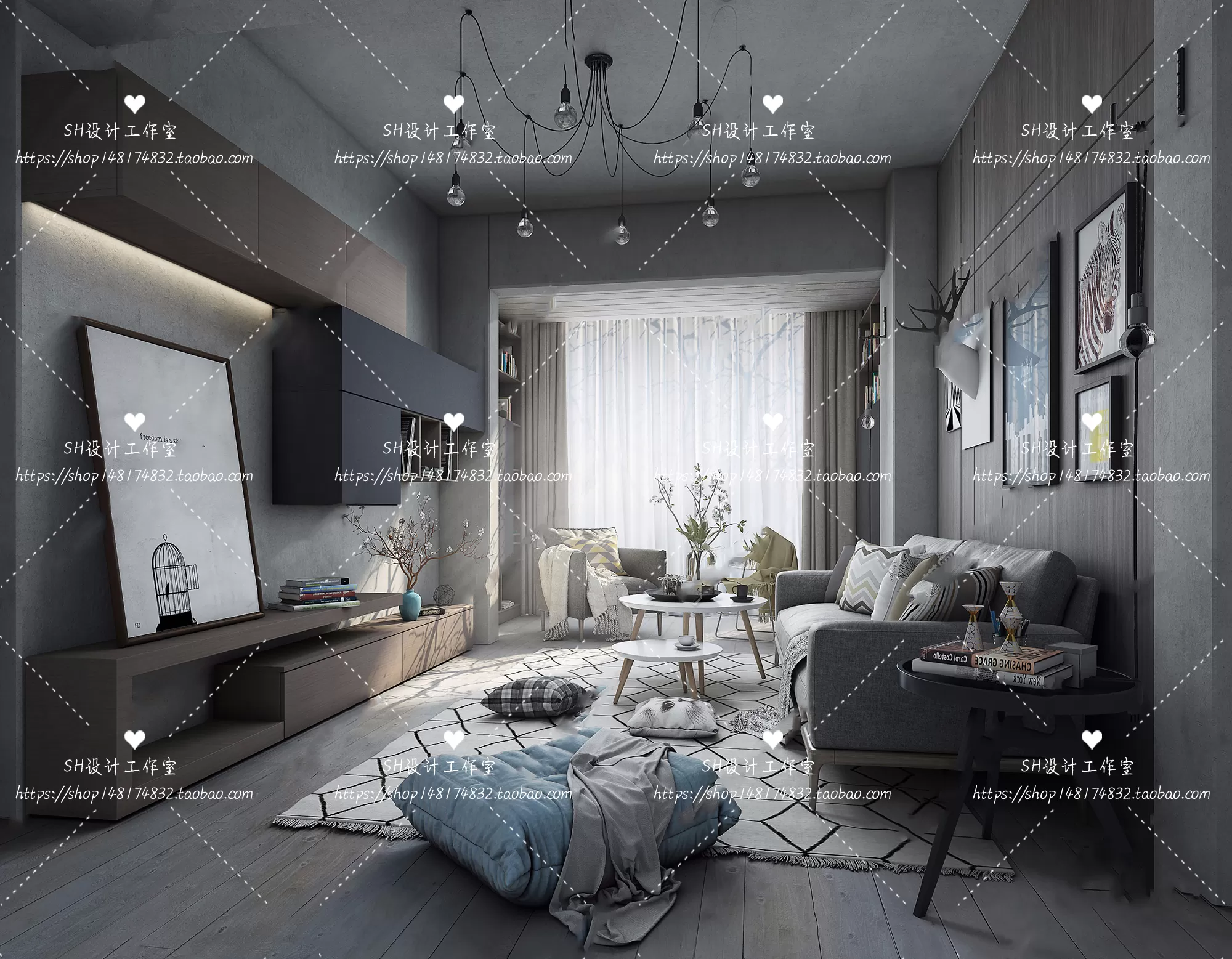 LIVING ROOM 3D SCENES – VRAY RENDER – 390